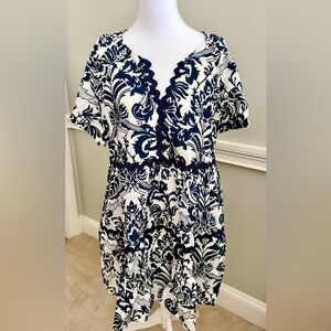 JODIFL Blue and White Patterned Midi Dress